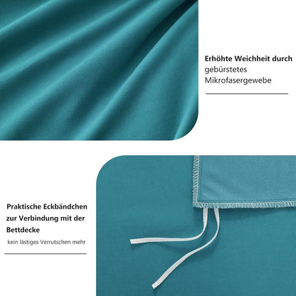 Bettwäsche Set 200x200 Türkis Mikrofaser mit Reißverschluss