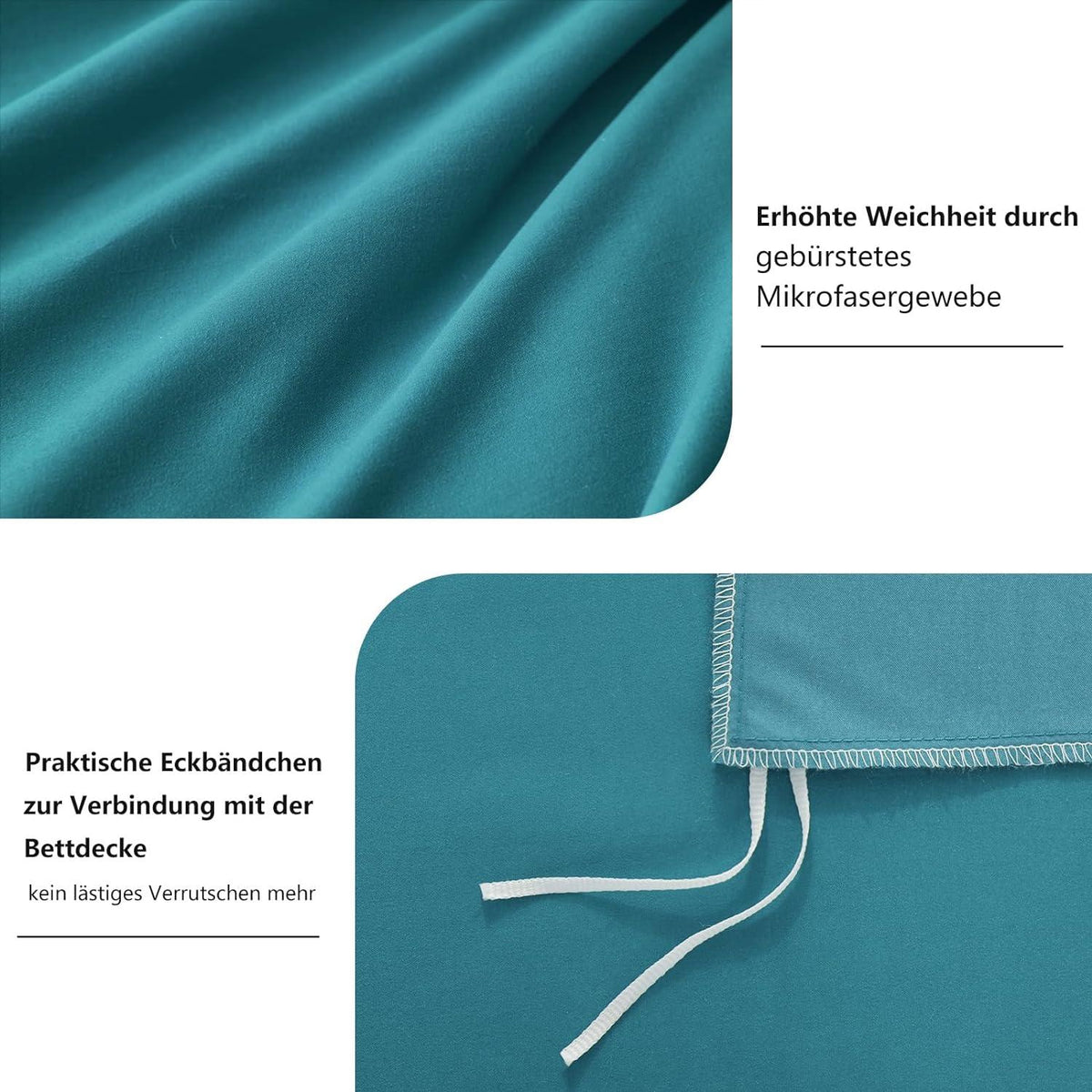 Bettwäsche Set 200x200cm Türkis 3-teilig Mikrofaser Reißverschluss