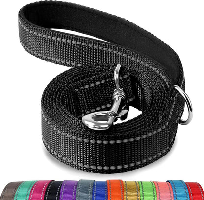 Reflektierende Nylon Hundeleine Gepolsterter Griff Schwarz 1.8m