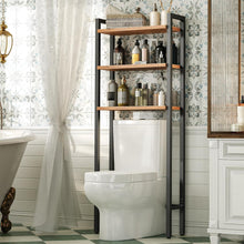 3-stöckiges Toilettenregal, platzsparend, Vintagebraun-Schwarz
