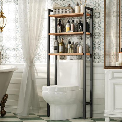 3-stöckiges Toilettenregal, platzsparend, Vintagebraun-Schwarz