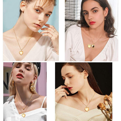 U7 Damen Medaillon Herz Anhänger Halskette Gold-Foto-Schmuck