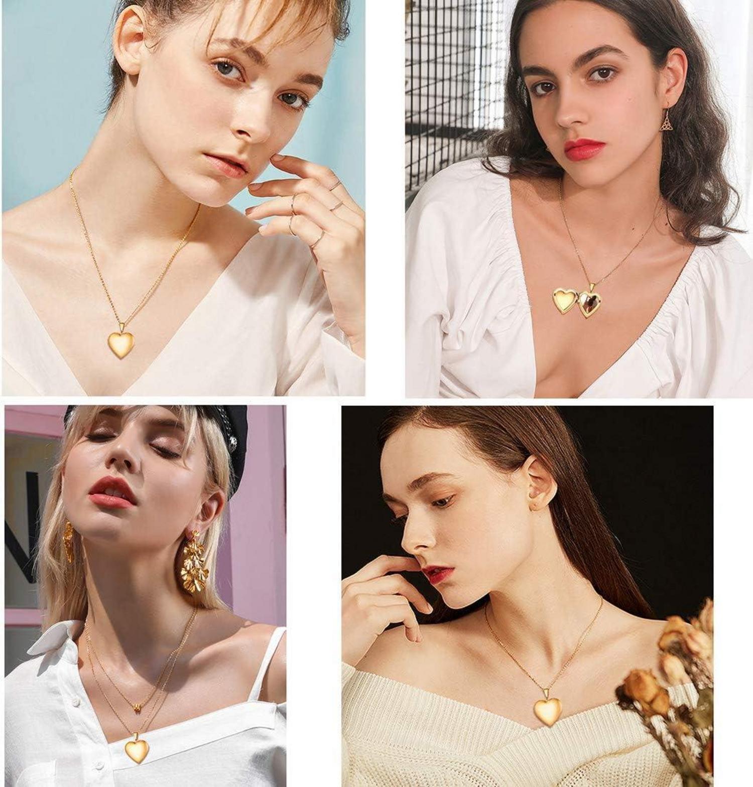U7 Damen Medaillon Herz Anhänger Halskette Gold-Foto-Schmuck