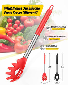 Silikon Spaghettilöffel Set Schwarz Rot, Hitzebeständig, BPA