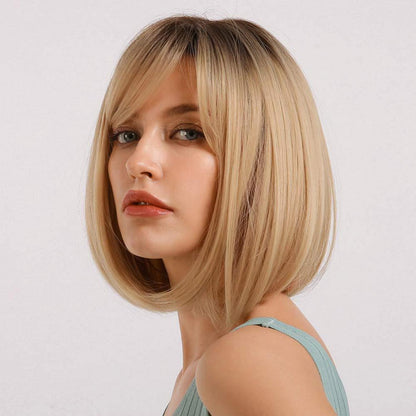 Schwarzer Bob mit blonden Highlights – Damen Perücke mit Pony