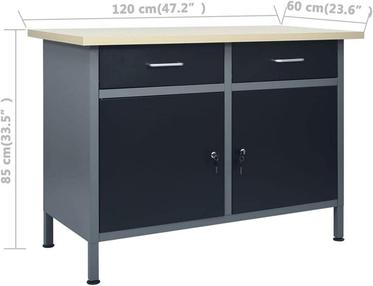 vidaXL Werkbank mit 2 Schubladen, 2 Schränken, Schwarz