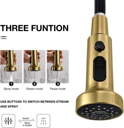 Gold Küchenarmatur 360° Drehbar Pull-Down Mischbatterie Sprühgerät