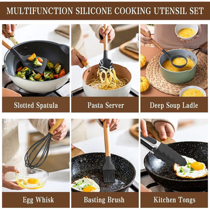 Küchenutensilien-Set Silikon Holz 24-teilig
