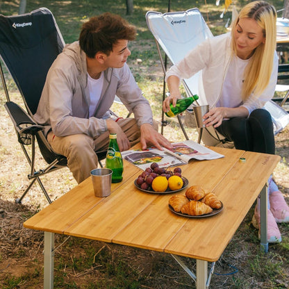 Höhenverstellbarer Bambus Campingtisch 100x65cm für 2-6 Personen