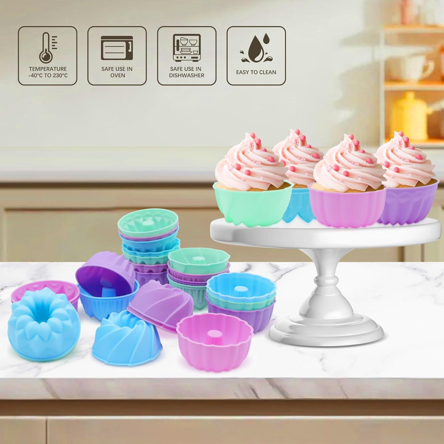 24Pack Silicone Donut Mold Baking Cups Pan Muffin Jello Bagel Purple