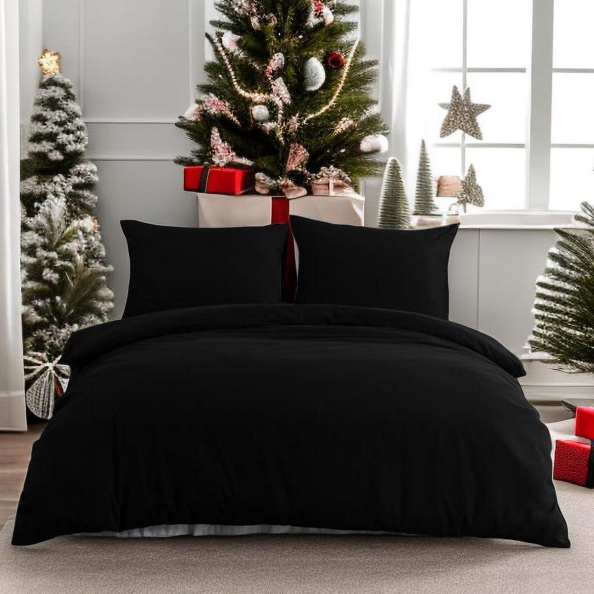 Bettwäsche Set 220x240 cm Schwarz Mikrofaser 110g/m² 2