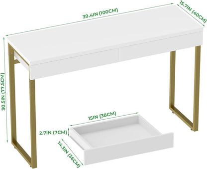 Schminktisch Weiß mit Schubladen und stabilem Metallgestell
