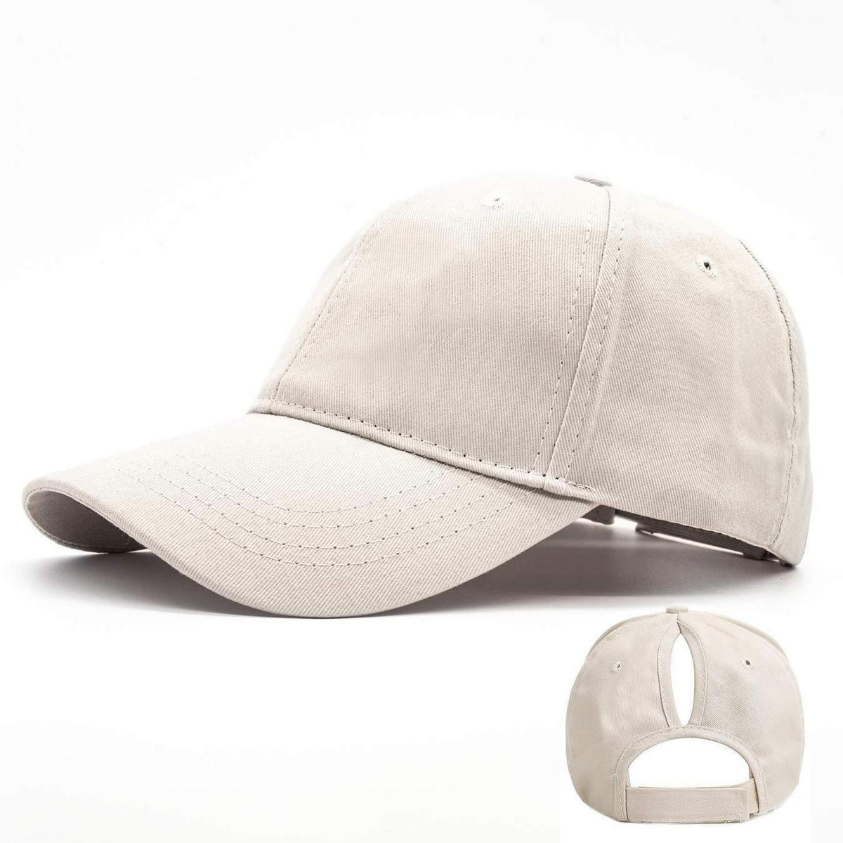 Basecap Damen Pferdeschwanz Baumwolle Beige | Sonnenschutz Kappe