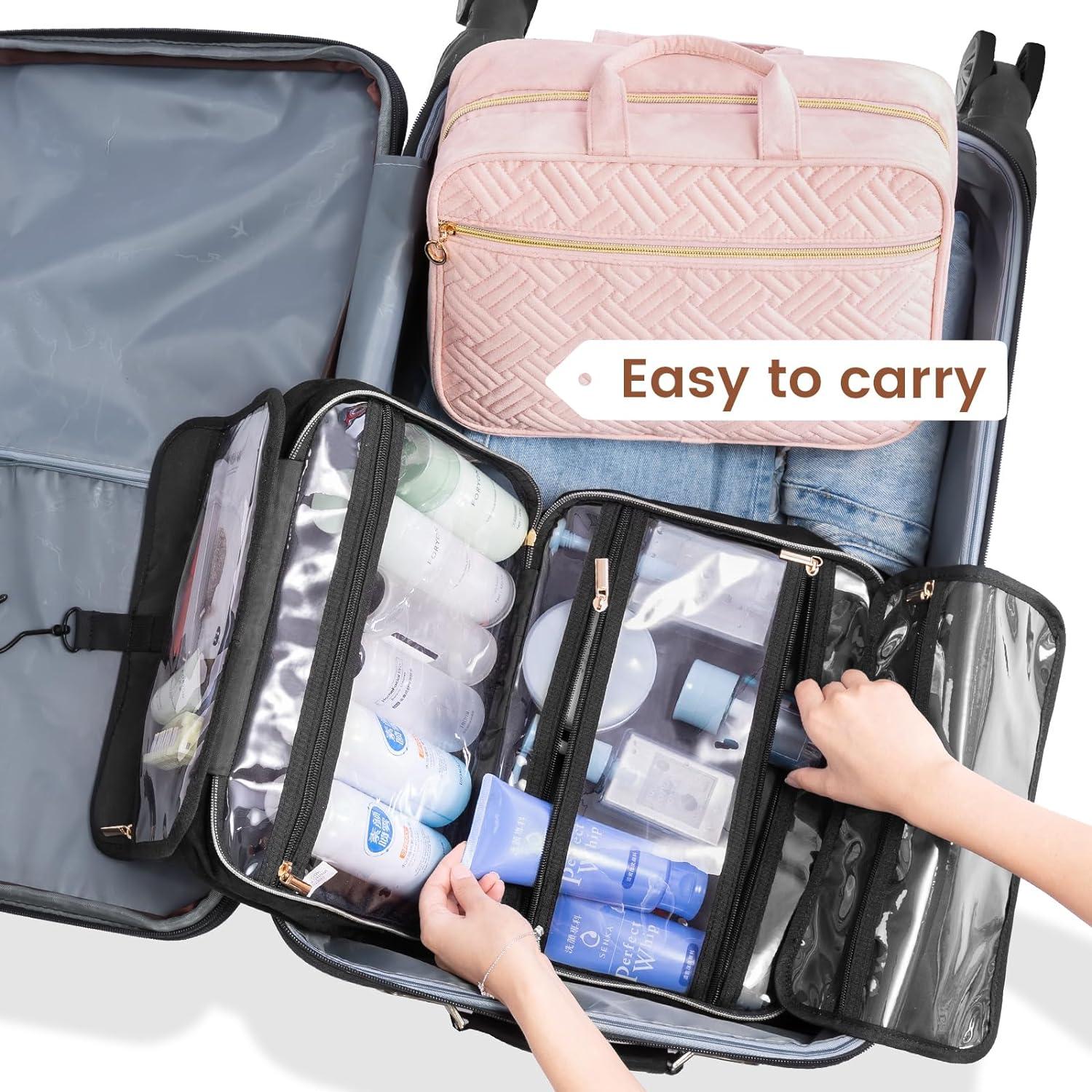 Kulturtasche Damen wasserdicht Faltbar Groß 360°Drehbare Haken Rosa