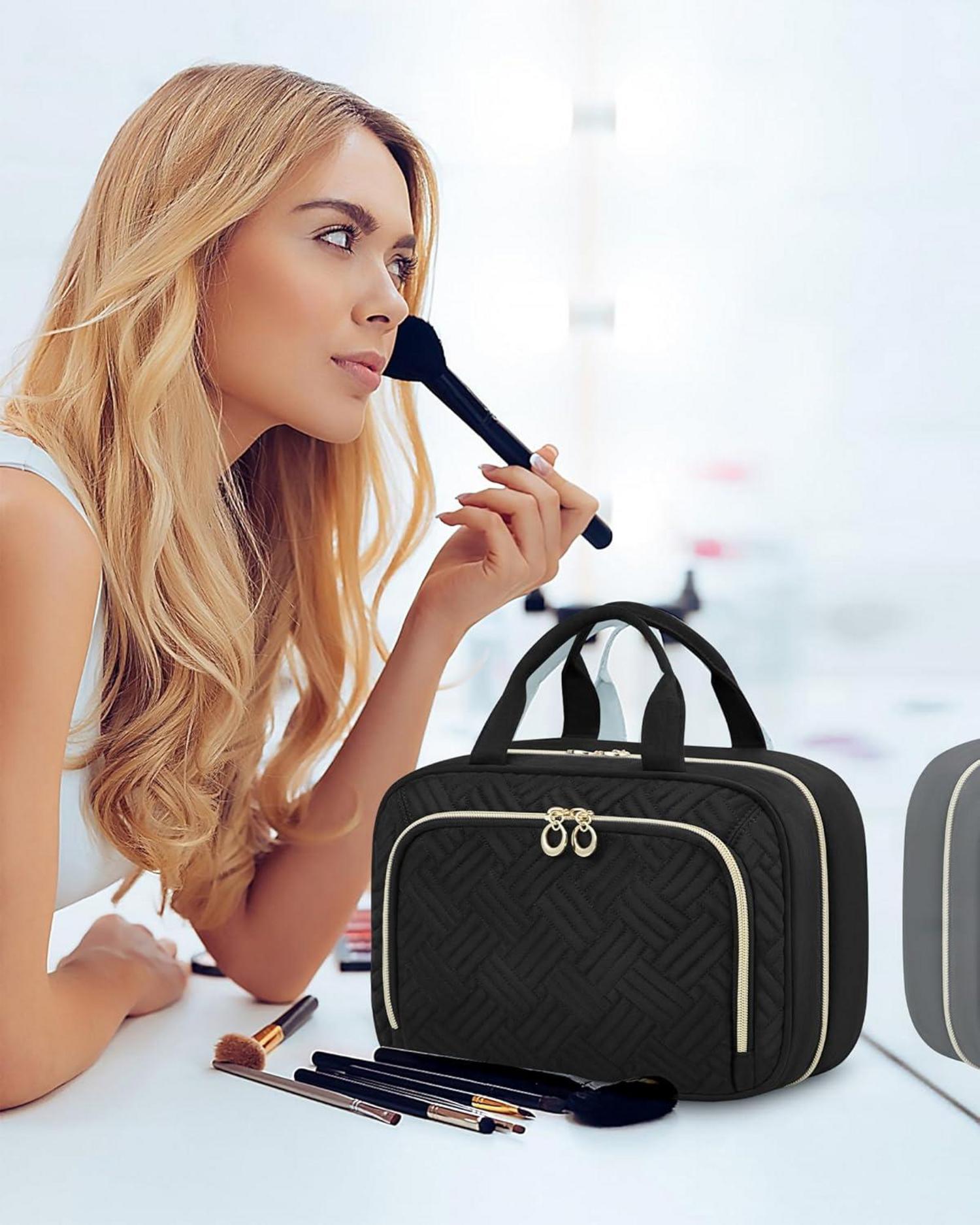 Kulturtasche Damen wasserdicht Groß mit transparentem PVC, 360°Drehbare Haken
