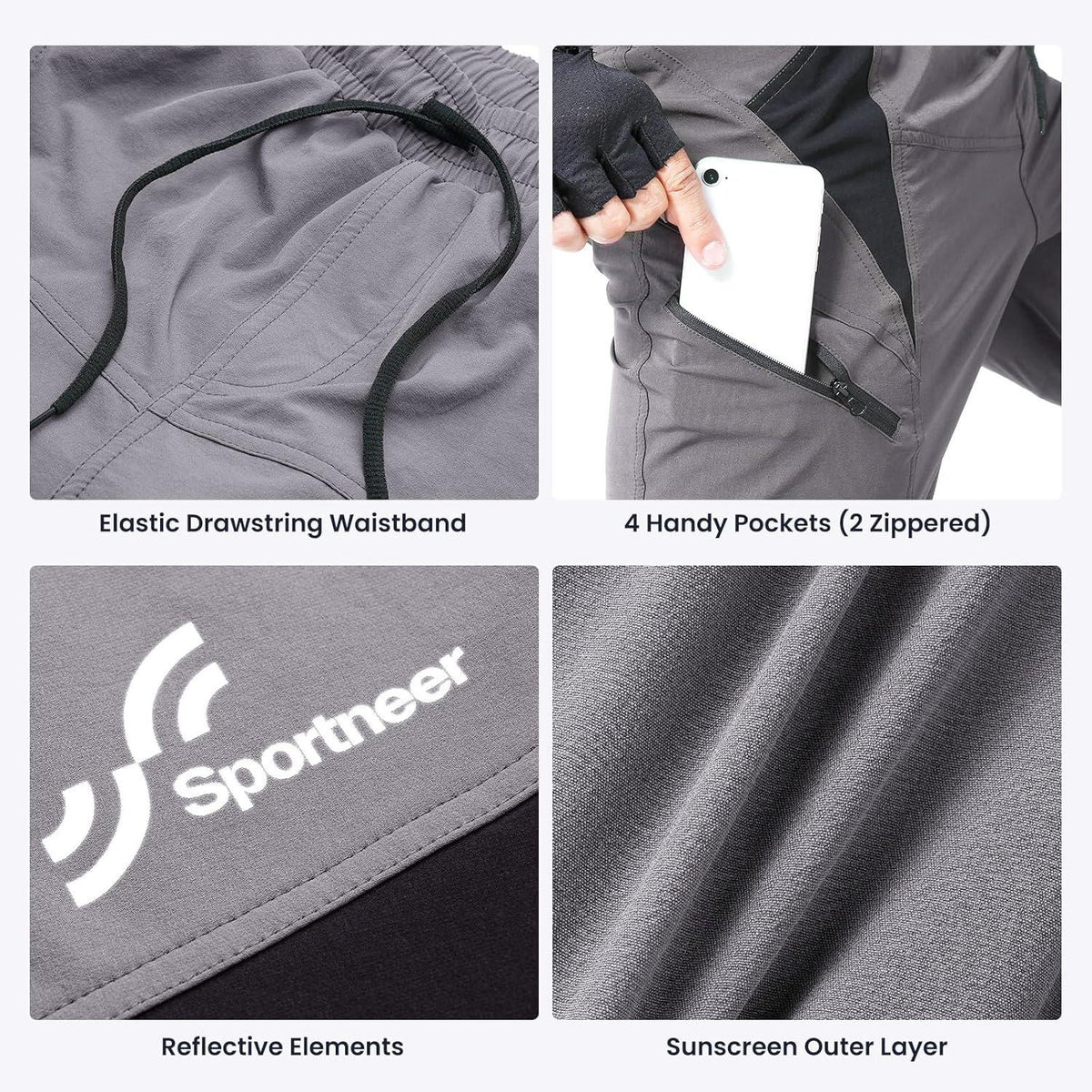 Sportneer MTB-Shorts Herren, Mountainbike Fahrrad-Shorts 3D gepolstert M Grau
