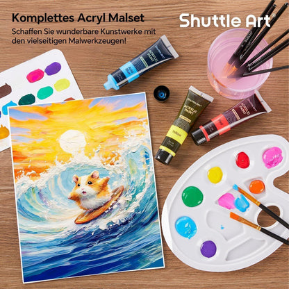 Shuttle Art Acrylfarben Set 30 Farben 36ml Tuben 3 Pinselset