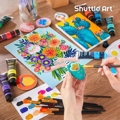 Shuttle Art Acrylfarben Set 30 Farben 36ml Tuben 3 Pinselset