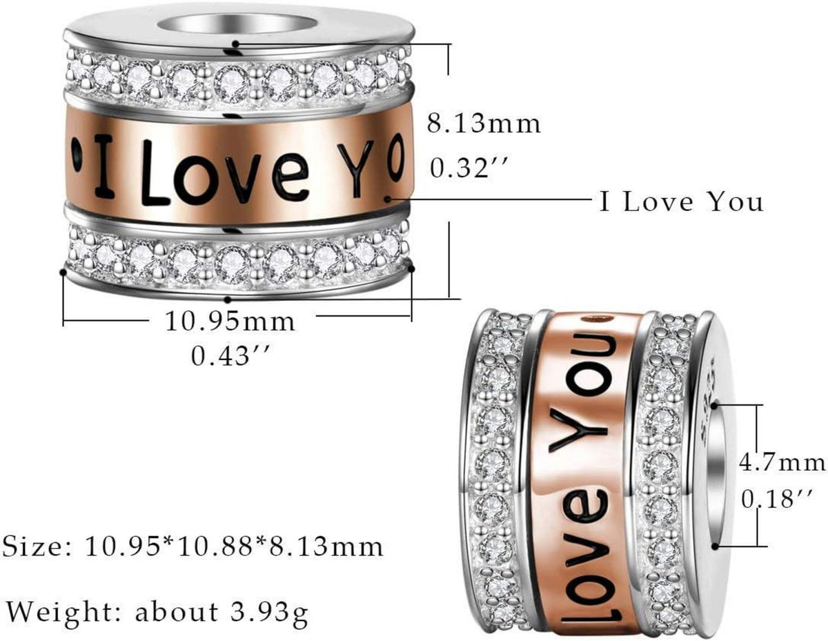 925 Sterling Silber Charm Roségold Kristall Herz Perle für