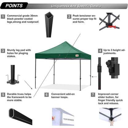 Wasserdichter Pop-Up Pavillon 2,5x2,5M Dunkelgrün mit Rollentasche