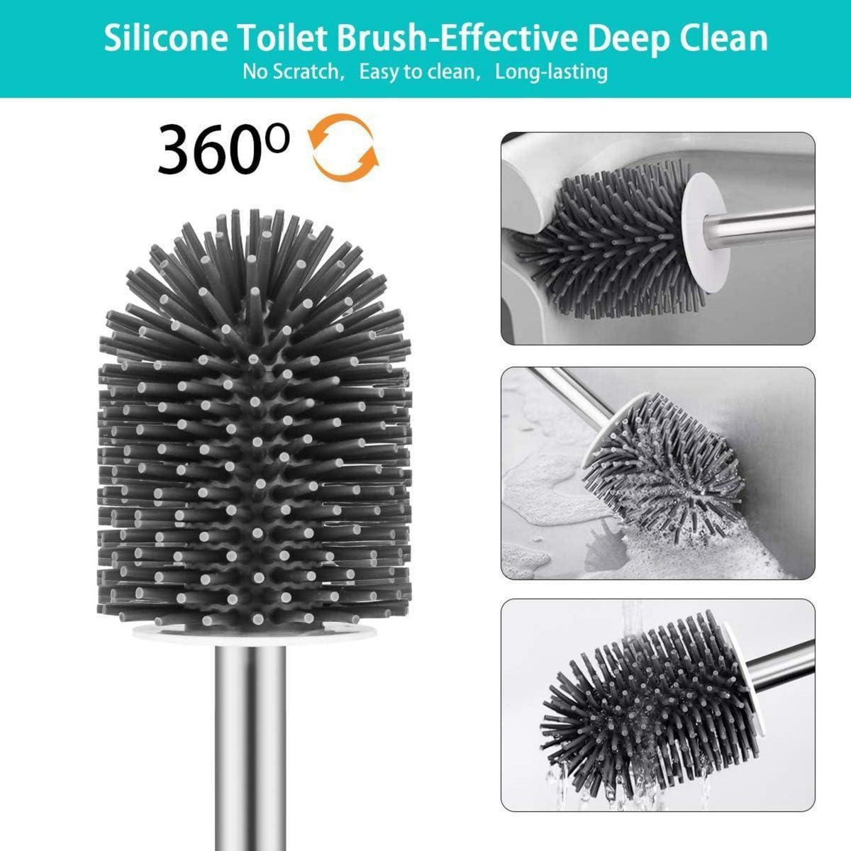 Silikon Toilettenbürste Set mit Halter & Pinzette – Grau