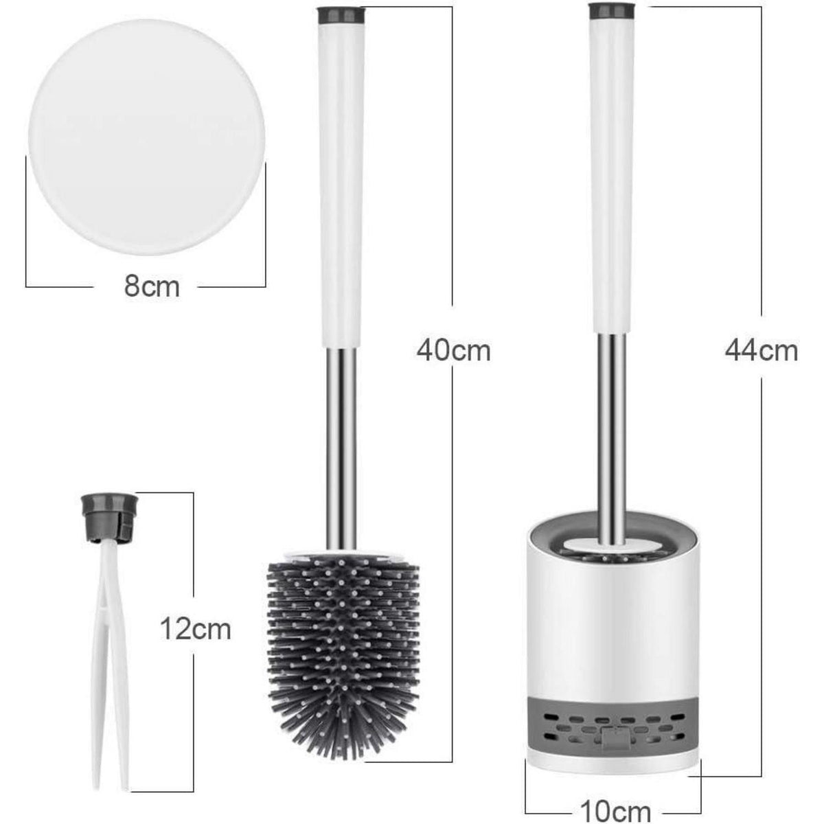 Silikon Toilettenbürste Set mit Halter & Pinzette – Grau