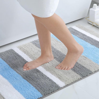 Rutschfester Mikrofaser Badezimmerteppich 60x120cm Blau/Grau
