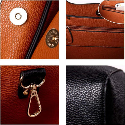 Damen 2-in-1 Shopper Schultertasche Vintage PU-Leder Henkeltasche Eimer Tasche