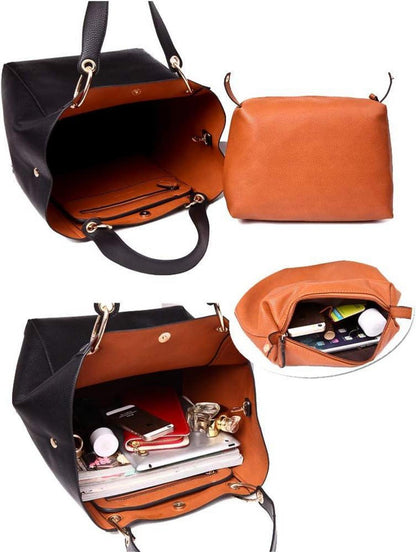 Damen 2-in-1 Shopper Schultertasche PU-Leder Hobo Handtasche Vintage