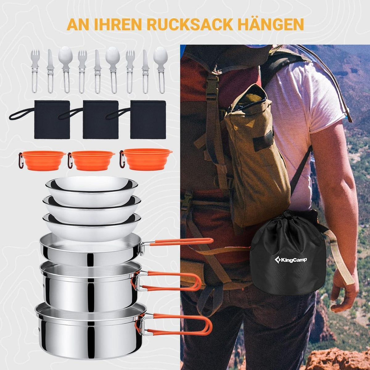 Camping Kochgeschirr Set für 3 Personen – 22 Teile