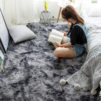 Flauschiger Zottelteppich Schwarz Grau 160x200cm – Weicher Schlafzimmerteppich