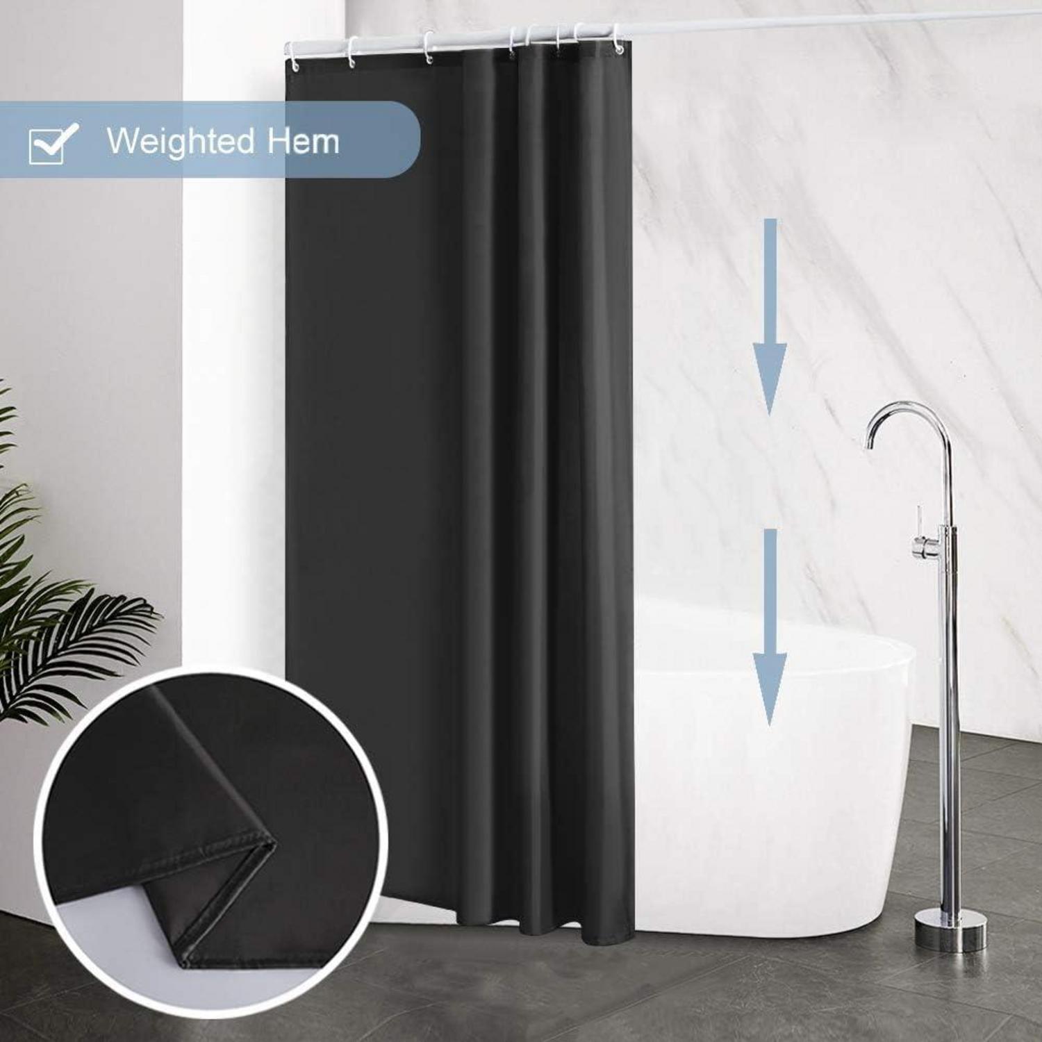 Furlinic Duschvorhang 120x180 Textil Polyester Schwarz, Wasserdicht, Schimmelresistent, Waschbar mit 8