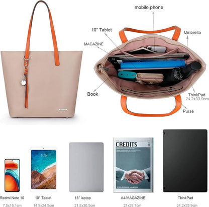 Damen Handtasche Groß PU-Leder Schultertasche 13-Zoll Laptop