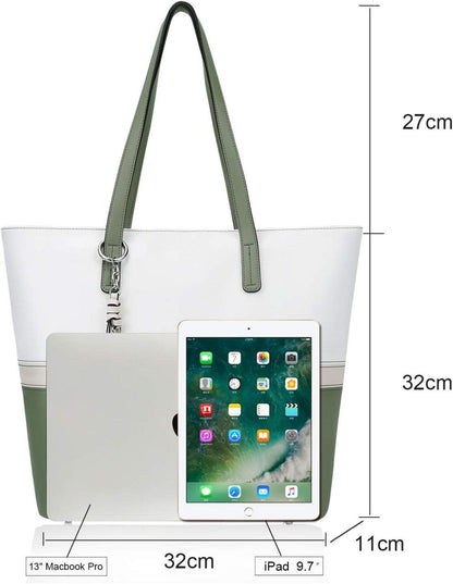 Damen Handtasche Shopper Groß für 13-Zoll Laptop Patchwork Blau