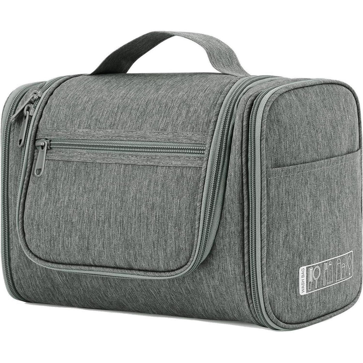 Große Kulturtasche zum Aufhängen, Reise-Waschtasche mit vielen Fächern, Grau