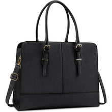 Große Damen Handtasche Schwarz Leder 15.6 Zoll Laptop