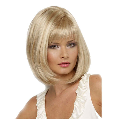 Kurze blonde Synthetik Perücke mit Pony für Damen - Naturhaar Vollperücke