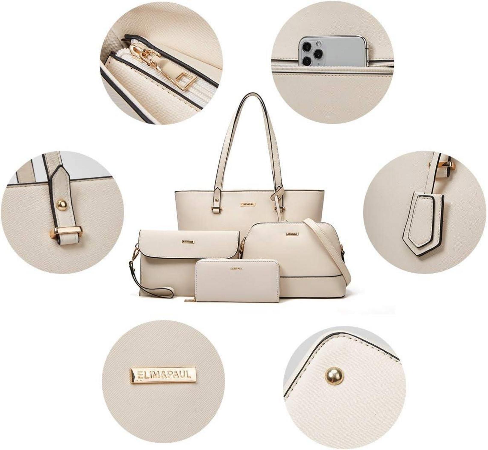 YTL Damen Handtasche Tote Schultertasche 4-teilig Set Beige