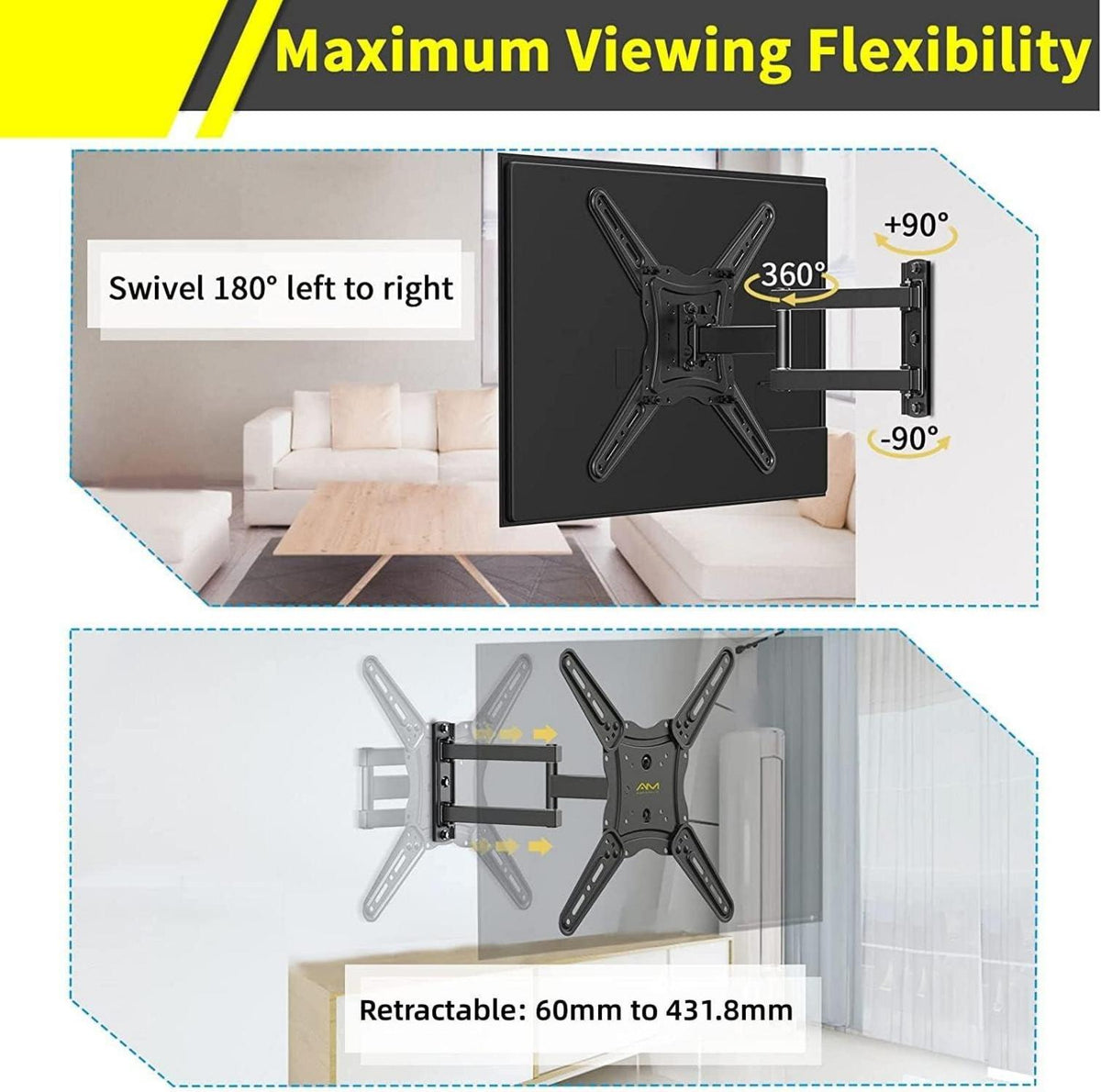 Alphamount TV Wandhalterung Schwenkbar Neigbar 26-60 Zoll bis 35KG VESA 400x400mm