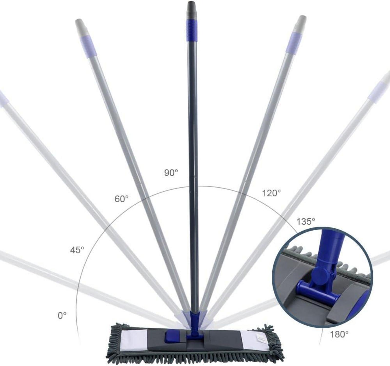 Flach Bodenwischer Set 128 cm Chenille Wischmopp 4 Wischpads - Blau
