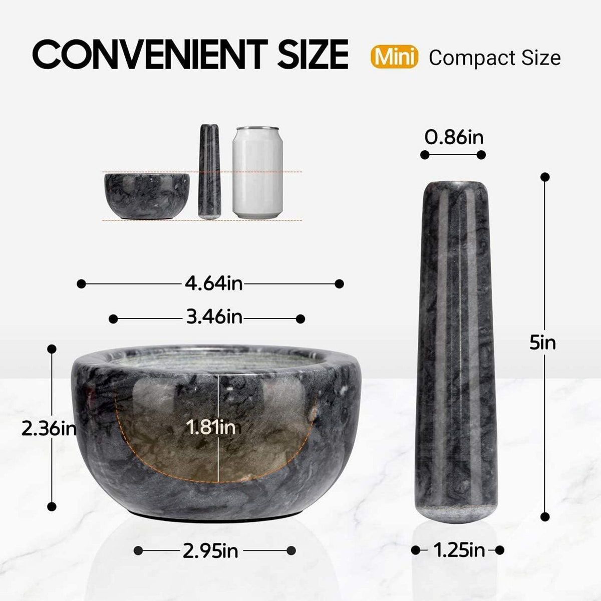 Marmor Mörser und Stößel Set 10cm Schwarz - Küchenmühle