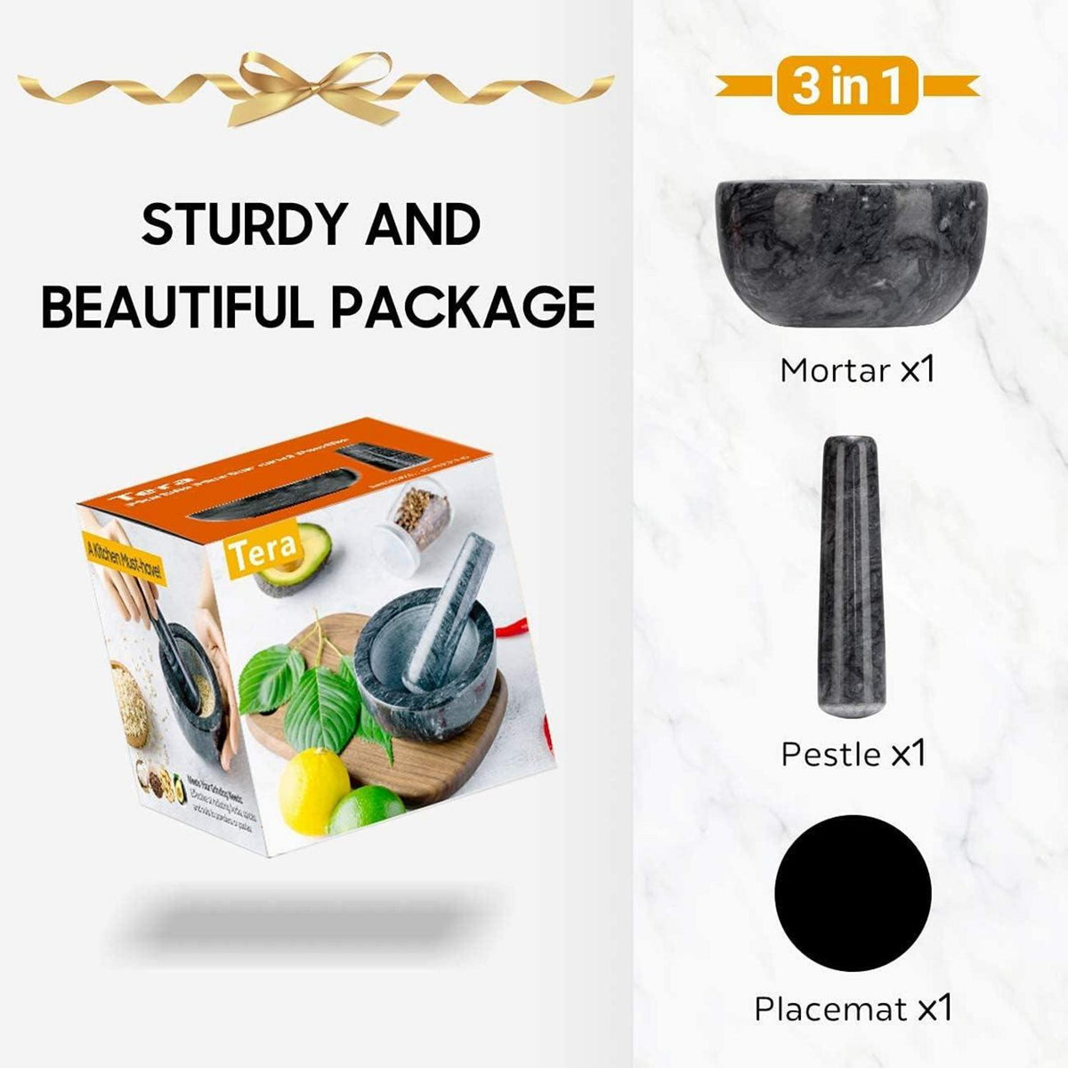Marmor Mörser und Stößel Set in Schwarz, 10cm - Manuelle Gewürzmühle
