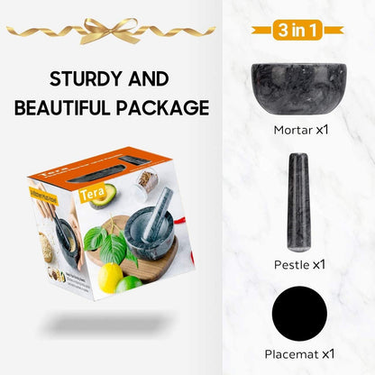 Marmor Mörser und Stößel Set in Schwarz, 10cm - Manuelle Gewürzmühle