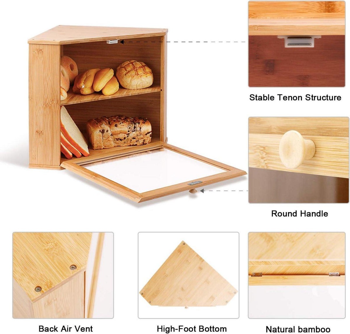Bambus Brotkasten 2 Etagen lebensmittelecht pflegeleicht 32x32x34cm