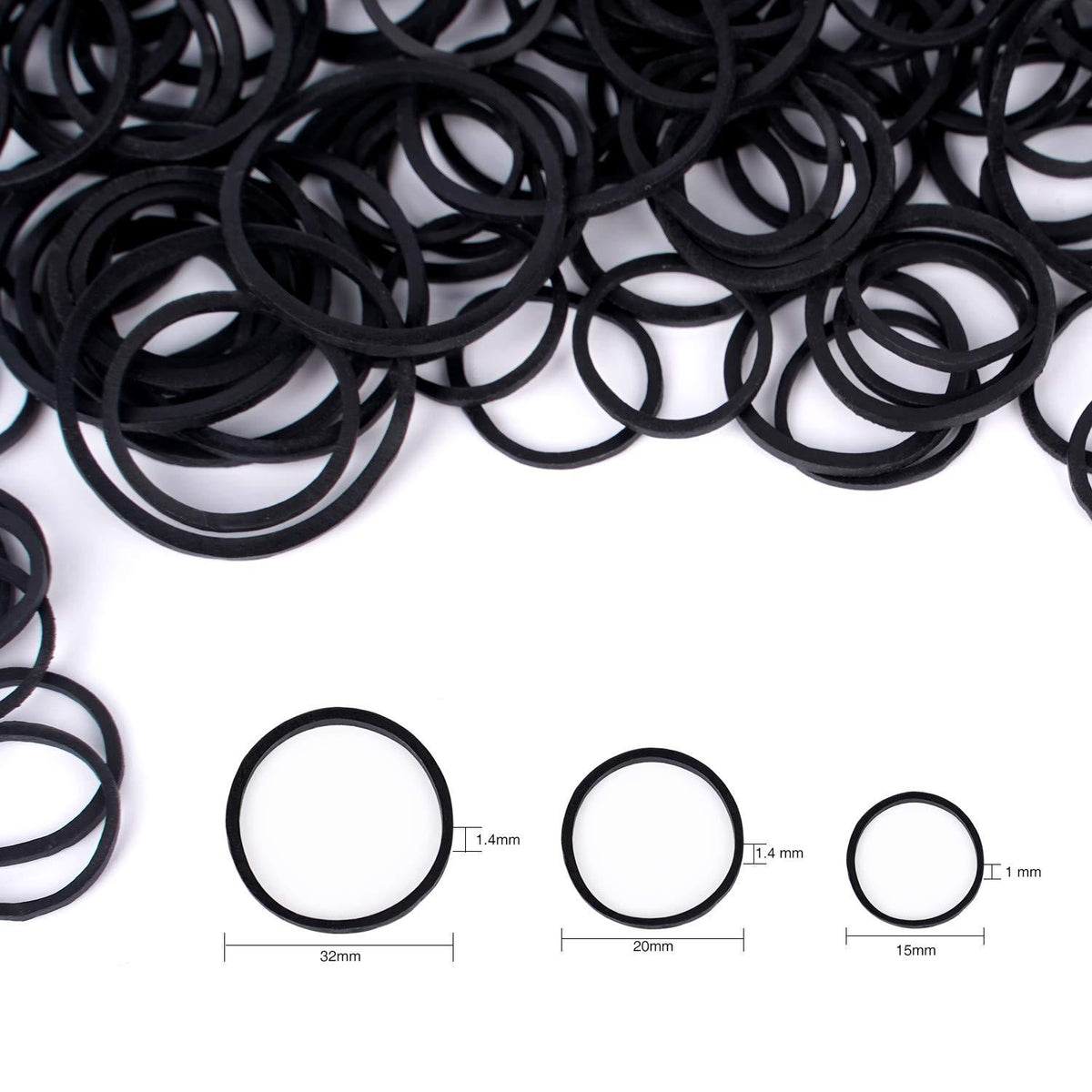 HOYOLS 1000pcs 1/2 Zoll Kleine Schwarze Gummibänder für Haarbänder- Elastische Mini Haargummis- Pferdeschwanz Halter- Latexfrei