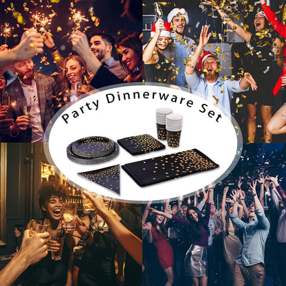 Party Deko Partygeschirr Schwarz Gold 99 Stück Teller Set