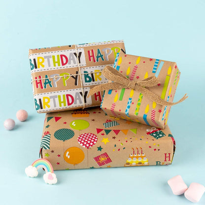 Geschenkpapier Kraftpapier Geburtstag 4 Rollen 76X305 cm