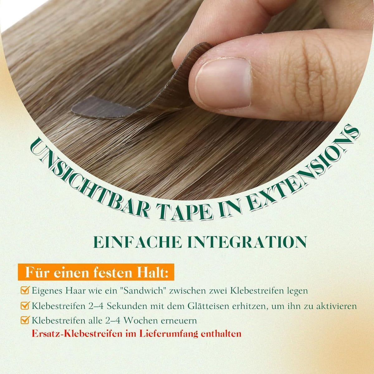Echthaar Tape Extensions Braun Ombre 35cm - Natürliche Verlängerung