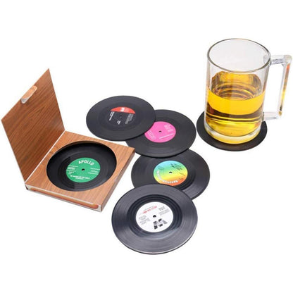 6er Set Retro Vinyl Schallplatten Untersetzer Getränke Matte