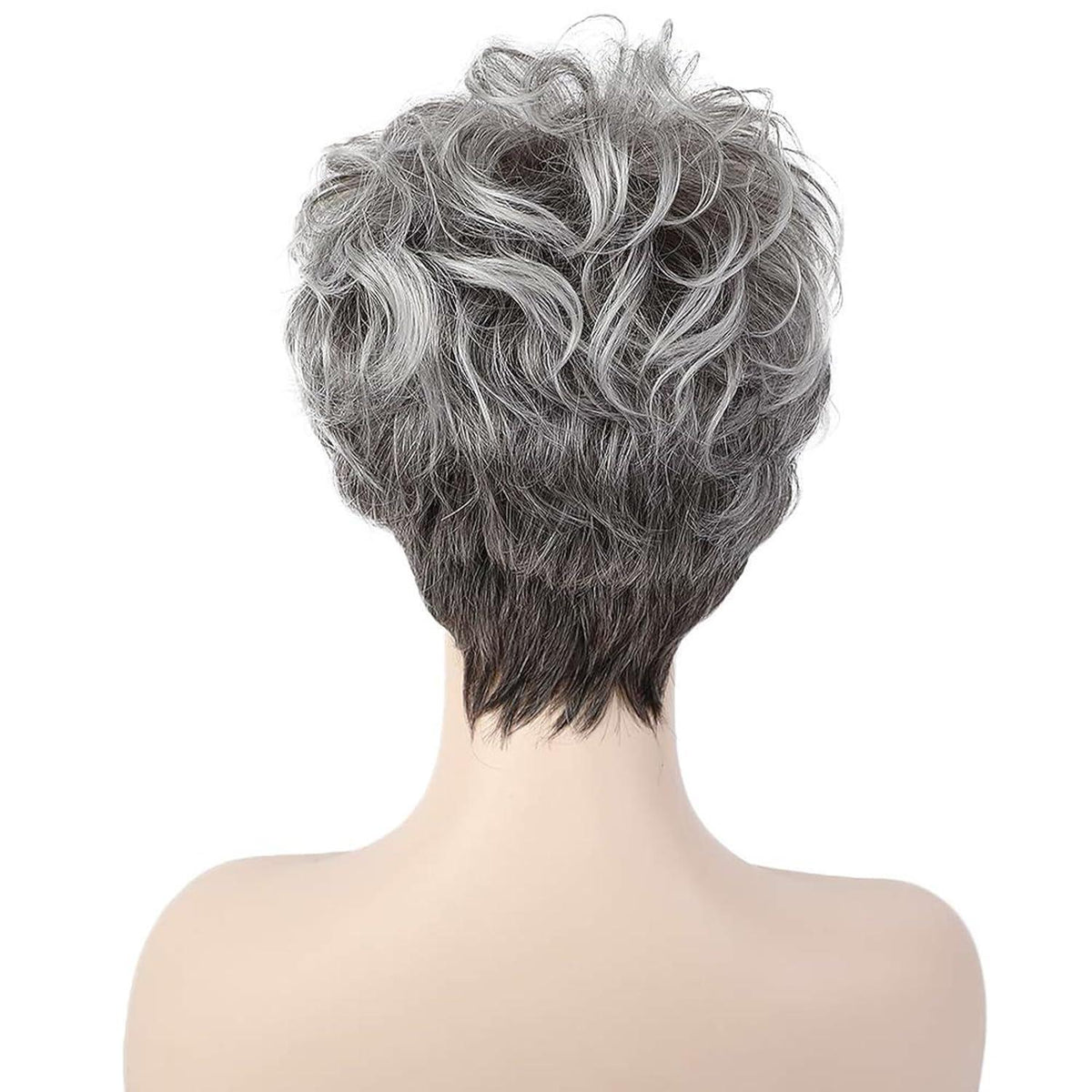 Graue Lockenperücke Kurz Damen Echthaar Perücke Pixie Cut